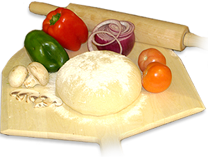 Pizza dough & Veggies on cutting board